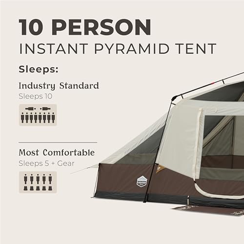 CORE 10 Person Instant Cabin Tent with LED Lights | Large Lighted Pop Up Tent with Carry Bag for Outdoor Camping, Glamping, and Backyard Adventures | Included Storage Pockets for Camp Accessories - Image 7