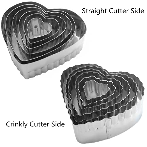 Heart Shaped Double Cut-Outs Cookie Cutter Set Of 6 Pcs, Stainless Steel Crinkly And Straight Edge Double Sides Fondant Cutters #TOP2