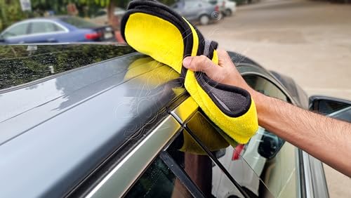 Image of SOFTSPUN Microfiber Cloth for Car Coral 800 GSM 40X60cms 4 Pcs Yellow+Grey! Extra Thick Microfiber Cleaning Cloths Perfect for Bike, Auto, Cars Both Interior and Exterior.