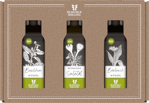 Ölmühle Solling Set Echt! Regionale Klassiker, bio, 3 x 100 ml Flaschen, Öle: Basilikumöl, Bärlauchöl, Suppengrünöl