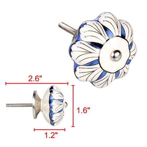 Uxcell 1 Piece Vintage Shabby Knobs Blue And White Floral Hand Painted Ceramic Pumpkin Cupboard Wardrobe Cabinet Drawer Door Handles Pulls #TOP1
