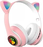 Fone de ouvido Gatinho Cat ear Headphone bluetooth - Rosa/Branco