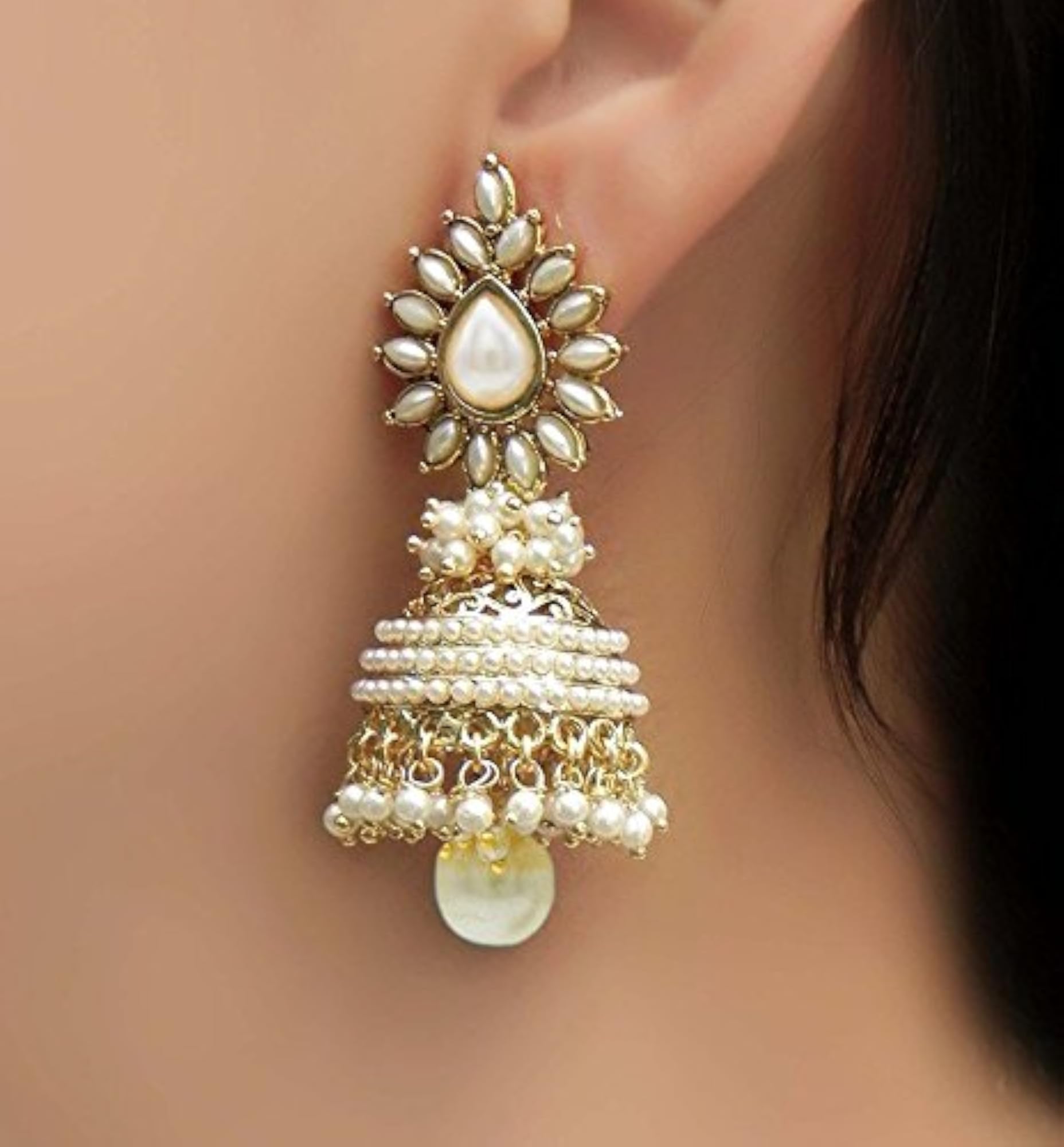 Copper Bollywood Style Pearl Jhumka Earrings