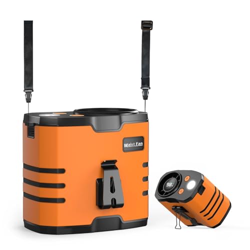 Image of Portable Waist Fan with Clip, 10000mAh Rechargeable Wearable Belt /Neck USB Fans, 3 Lights, 25-Hour Cooling, LED Display, 4-in-1 Table Fans for Outdoor, Camping, Travel (Orange)