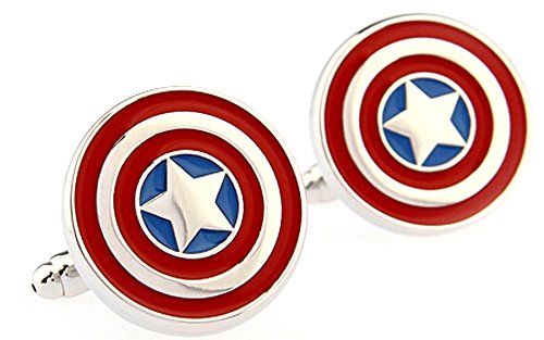 Round Stainless Steel Captain America Cuff Links Business Mens Shirt French Cufflinks