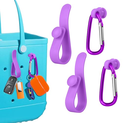 Mity rain 4Pcs Hooks Set Accessories for Bogg Bag, Key Holder for Bogg Bags Original X Large, Insert Charm Carabiner Keychain Compatible with Bogg Bag Beach Tote Bag (purple)