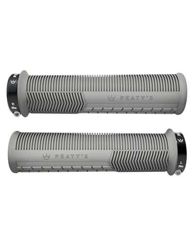 Peaty's Manopole Bici MTB Monarch - Impugnature in Mescola Morbida 20a con Texture a Fungo, Manopole Bicicletta Ammortizzanti con Barre ad Alta Presa e Cuscinetto per Pollice - 30-32 mm, Grigio