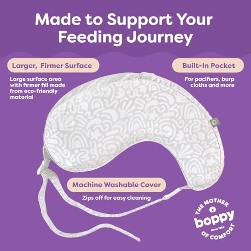 Boppy Uplift Nursing Pillow - Wedge Bottle & Breastfeeding Pillow to Reduce Spit-Up and Reflux Symptoms, with Body-Inclusive Opening and Belt, Baby Safety Alliance Verified - Cream Retro Squiggles
