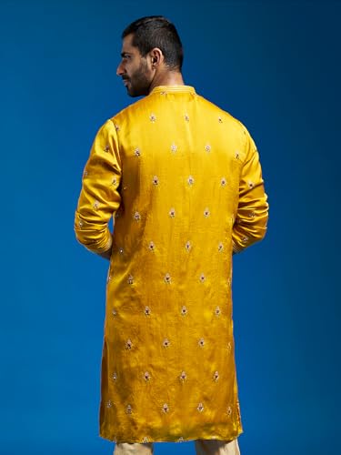 Image of VASTRAMAY VM Mens Silk Blend Kurta - Timeless Elegance for Festivals & Events | Banarasi Cotton with Silk Dobby Jacquard Mandarin Collar Full Sleeves Kurta with a Contrast Piping