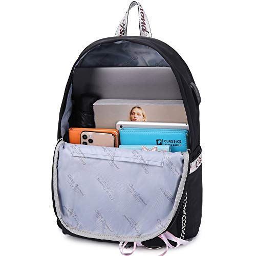 Hey Yoo School Backpacks for Girls Backpack with Lunch Box Teen Girl Bookbag Set School Backpack for Girls (Black)4