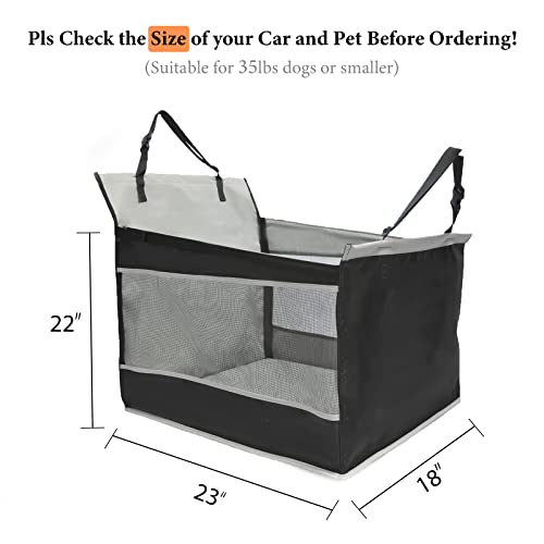 Image of Dog Car Seat Large Medium Size Dog, Back Seat Extender for Dogs with Hard Bottom, Waterproof Fabric, Breathable Mesh Sides, Adjustable Seat Belt Leash, Carseat for Dogs with Non-Slip Bottom Grey