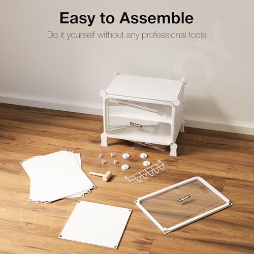 Image of BOXJOY 4 Shelf White Shoe Rack for Home with 2 Transparent Doors, Hard PET Plastic with Metal Door Frame, Shoe Chappal Slipper Sandals Stand