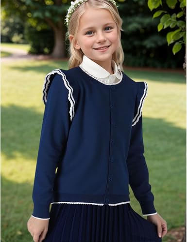 Image of BOBOYOYO Girls Cute Cardigan Cotton Girls Button Up Sweater Knit Jacket | Long Sleeve Crew Neck Kawaii Clothes for Casual School Wear