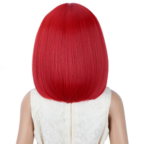 Image of Kid Red Wig Girls Red Bob Short Straight Wig Middle Part for Kids Children Synthetic Halloween Cosplay Costume Party Wigs with Wig Cap