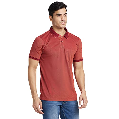 Image of Raymond Men's Pure Cotton Jacquard Pattern Contemporary Fit Polo Collar Polo Neck Half Sleeve Casual T-Shirt