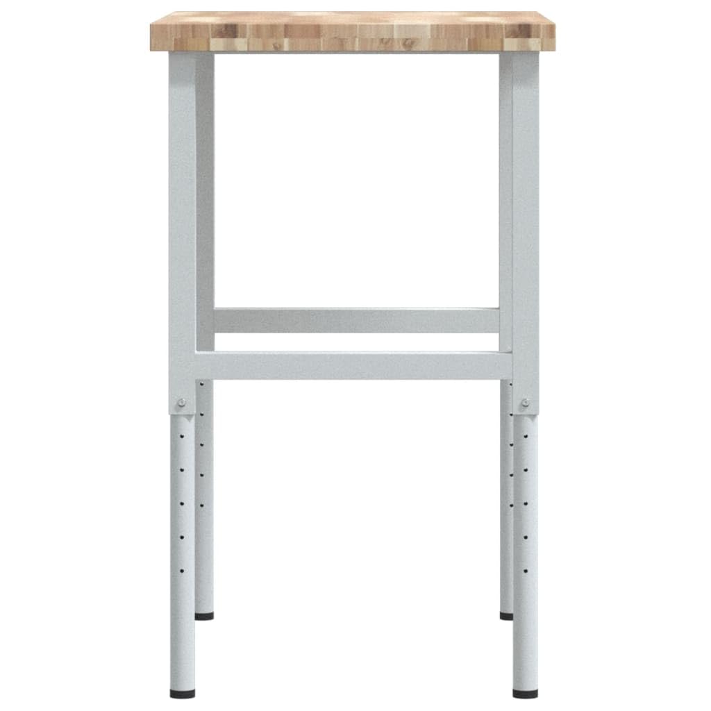 Banco da lavoro in legno di acacia massiccio con telaio regolabile in altezza, 80 x 60 x (73-99,5 cm), tavolo da lavoro rettangolare per officina, garage, fai da te, hobby, con piano di lavoro