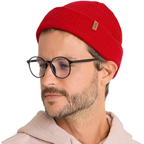 Hatiis Beanie Hat for Men Fisherman Beanie Soft Winter Hats Stretchy Knit Trawler Beanie Hat Lightweight Daily Beanie Hat Unisex Men Women Red Cover
