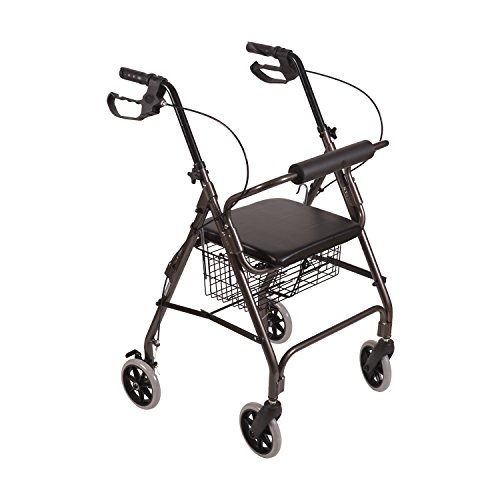 DMI Freedom Lightweight Folding Aluminum Rollator Walker with Adjustable Handle Height, Cushioned Flip Up Seat and Convenient Storage Basket, Titanium