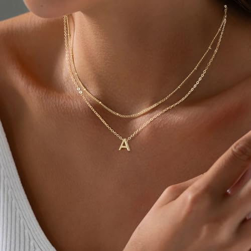 LEXODY Gold Initial Necklaces for Women, 14k Gold Plated Round Letter A-Z Pendant Necklace Trendy Capital Monogram Necklace Dainty Name Pendant Necklace for Women Jewelry Gifts4