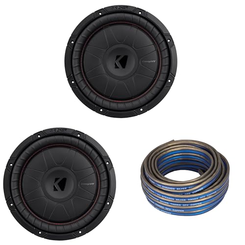Kicker (2) 52CVT12 CompVT 12-Inch (300mm) Subwoofers, 4-Ohm w/Speaker Wire Bundle