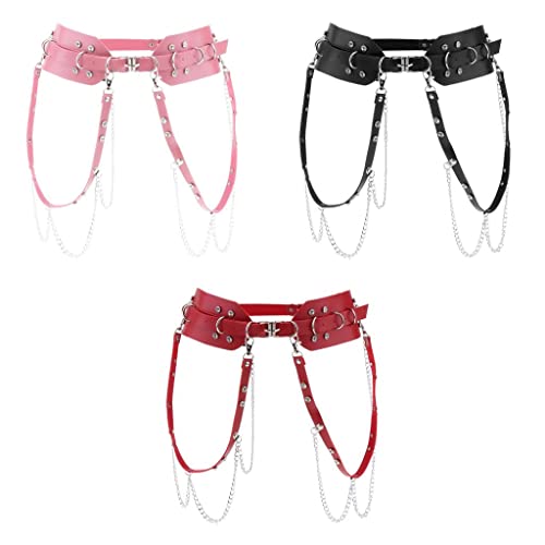 jojomis Women's Punk Waist Belt Leather Belt with Metal Chain Tassels Adjustable Wide Waistband Red 50 Inch Length3