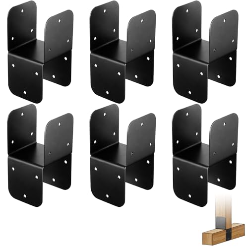 Yaocom 6 Pcs 4x4 Post Brackets, Black Carbon Steel, 3.5x3.5 Inner, 14 Gauge, Wall Mount