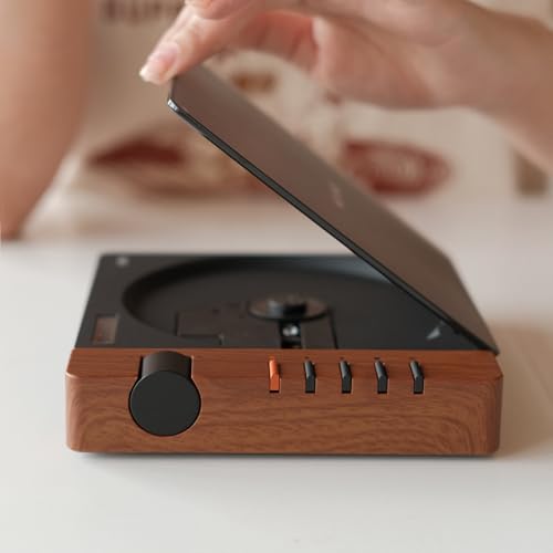 Image of syitren R300 Retro CD Player,Portable Bluetooth,No Speaker,SPDIF Out,Brown | Retro style,Design Award,Desktop Decor,Without Speakers,Rechargeble Battery,Music Player
