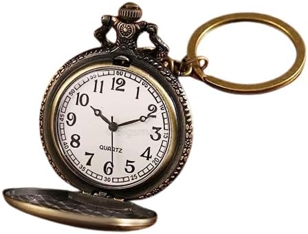 Blue Aura Premium Pocket Watch Metal Keychain Retro Vintage for Gifting With Key Ring Anti-Rust (BA-KWIC-3)