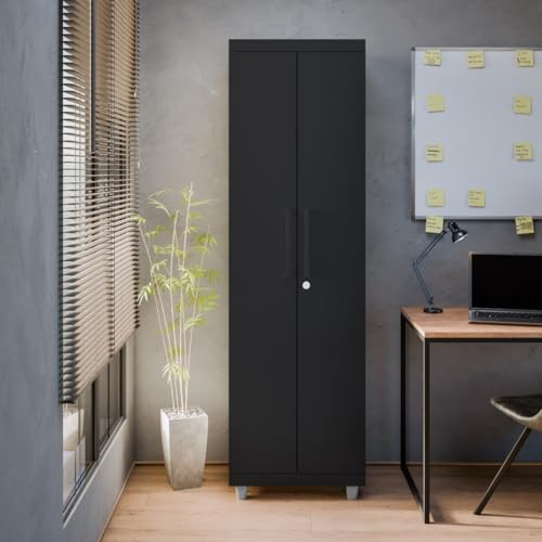 Armário Multiuso 2 Portas Com Fechadura Organizador Com Prateleiras - LH Móveis (Preto)