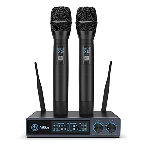 VeGue UHF Wireless Microphone, Metal Professional Dual Channel Handheld Dynamic Mic System, for Karaoke, Party, Church, DJ, Wedding, Meeting, Home KTV Set, Outdoor Events, 200ft(VW-022) Cover