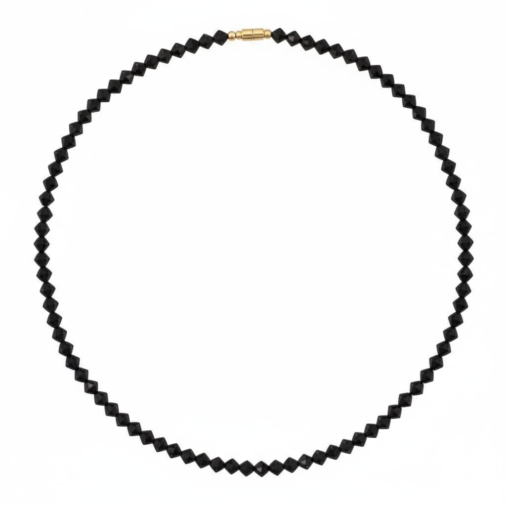 Hand-Strung Jet Black Crystal Beads 4mm Necklace for Women, Secure Lobster Clasp Jewelry, 18 Inch Long Traditional Bead Chain, High-Shine Faceted Glass (1 Necklace)
