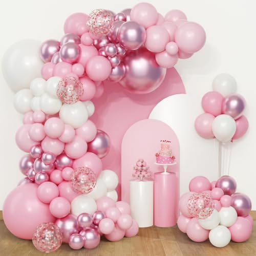 Baby Pink Balloon Arch Kit-QIFU Birthday Balloons White Metallic Pastel Pink Ballons Latex Helium Ballonos Baby Shower Decorations Birthday Decoration For Girls Women Balloon Garland Valentines