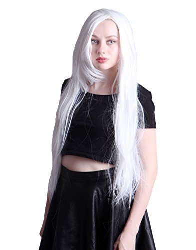 HDE Women's Wig Long Straight Hair Wig (32 Inches Total Length) with Included Wig Cap Synthetic Halloween Cosplay LARP Costume Accessory (White)