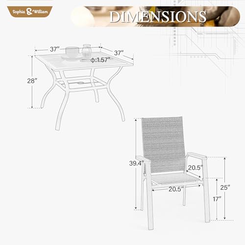 Image of Sophia & William Patio Dining Set 5 Pieces, 4 Stackable Aluminum Textilene Dining Chairs with 37 inchx 37 inch Square Metal Table, Patio Table Chair Set for Outdoor Garden Lawn (Beige)