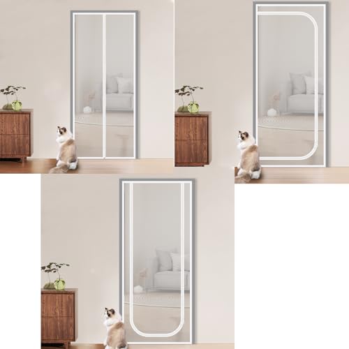 STREAMVOY Cat Screen Door - Scratch-Proof Double Zipper, No-Tool Install for French/Patio Doors (Left U-Shaped, White,130 * 220cm)