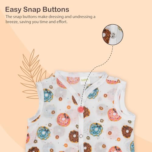 Image of BAYBEE Unisex-Baby 100% Organic Cotton Muslin Regular Fit Button Jablas| Summer Wear Sleeveless Vest Jabala | New Born Clothes | Dress 0-3 Months (Assorted, Pack Of 5)