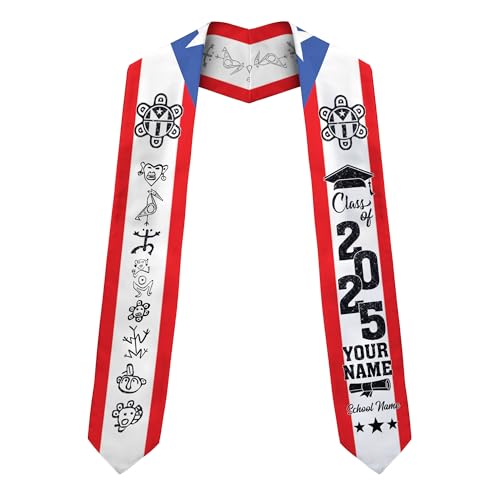 MonkeyVan Personalized Puerto Ricans Graduation Stole, Custom Puerto Rico American Flag Graduation Sash Class of 2025 PR13