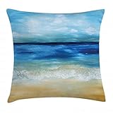 Ambesonne Art Throw Pillow Cushion Cover, Tropical Sandy Beach Pure Waves Tranquil Ocean Under...