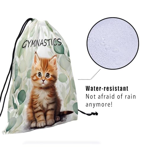 Image of Nerxy Gymnastic Cat Drawstring Grip Bag - Eucalyptus Leaves Gym Bag for Gymnasts Pet String Bag Botanical Leaf Gym Drawstring Pouch for Travel Sports