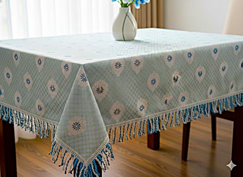 Image of Foil Print Table Cover 36x48 Inch (1 Pc) | Gold Printed Decorative Tablecloth for Center Table, Coffee Table & Small Dining Table (Light Blue)