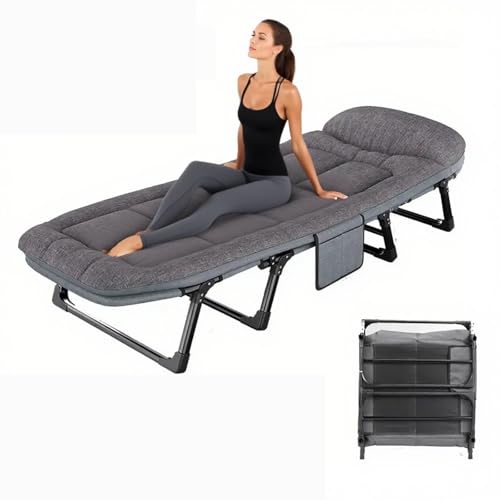BOTAVARIS Camping Cot Portable Folding Bed for Adults 6 Position Adjustable Cot Recliner Chair with Pillow Heavy Duty Steel Frame Camping Office Nap Indoor Outdoor Use (Small(66in))