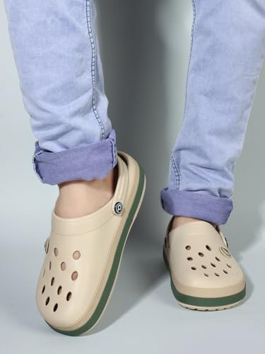 Image of Carlton London Men's Perforated Two-Tone Slip-On Clogs - Lightweight, Breathable, & Waterproof Comfort Footwear for Men | Anti-Slip EVA Rubber Clogs with Backstrap for Indoor, Outdoor, & Beach Wear