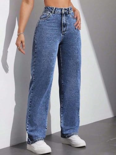 Image of KOTTY Women's High Waist Straight Fit Denim Jeans | Stretchable| Wide Leg & Regular Fit Stylish Wear