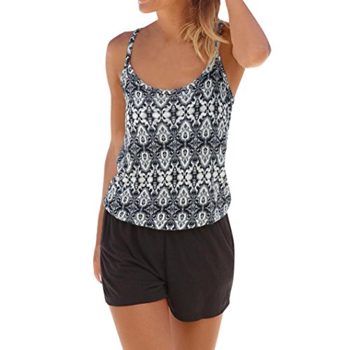 Combishort Femme Casual Femmes Été Couleur Unie Bandage Combinaisons Gilet Débardeur Casual Playsuit Pantalon Court Débardeurs Tops Ba Zha Hei (S, Noir)