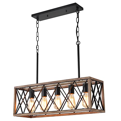 KEESFU 5-Light Dining Room Light Fixture, Farmhouse Kitchen Island Lighting,Adjustable Height...