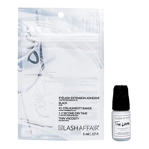 Lash Affair Eyelash Extension Glue, False Lash Semi-Permanent Professional Strong Adhesive for Individual Lashes, Lash Tech Artist Supplies, Quick-Dry, Latex Free, Low Fumes, Black, True Love, 5 ml Cover