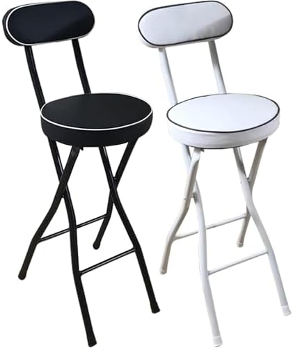 Portable Folding Stool with Backrest & Footrest, Padded Camping Stool, 300 lbs Capacity Collapsible Round Seat for Kitchen, Outdoor, Travel, & Events (23.6" Height, Black - 1pc)