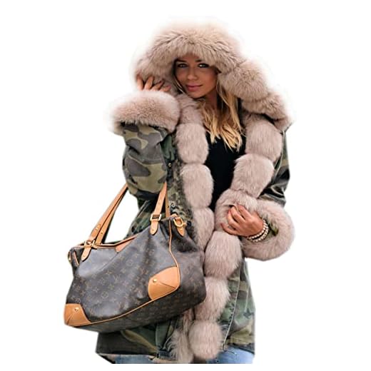 Roiii Women Military Winter Casual Outdoor Coat Hoodie Jacket Long Trench Par Amry Green X-Large / 12