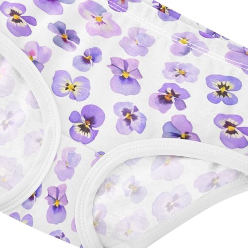 Cotton Girls Underwear Toddlers Purple Violet Pansy Flowers White Little Girl Panties Artistic Kids Briefs Undies 2t4