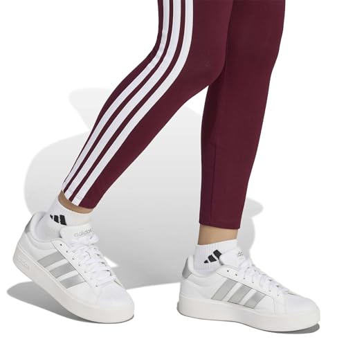 adidas Damen Essentials 3-Stripes Cotton Leggings Tights, maroon/white, L – Ansicht 5